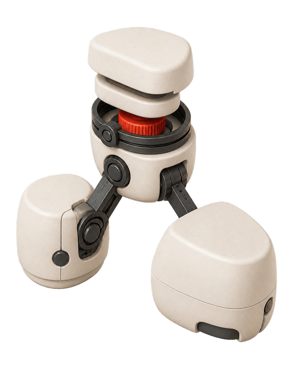 Three ceramic memory capsules linked around an exposed red poisoned-memory core